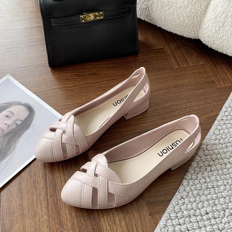 Yuzhihao Women s Pointed Toe Flat Sandals: Fashionable Outdoor Summer Shoes, Solid Color, Hollow Design 39