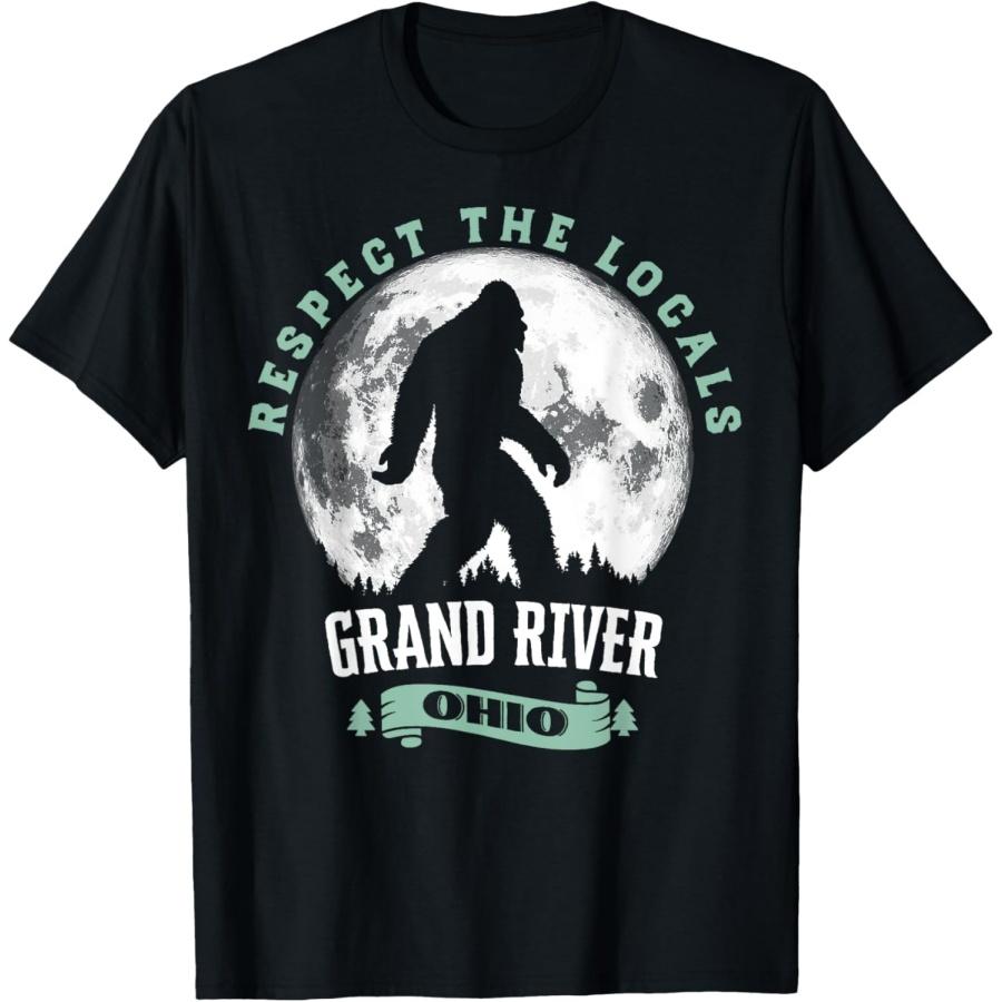 Grand River Ohio Respect the Locals Bigfoot Sasquatch Moon T-Shirt S чёрный