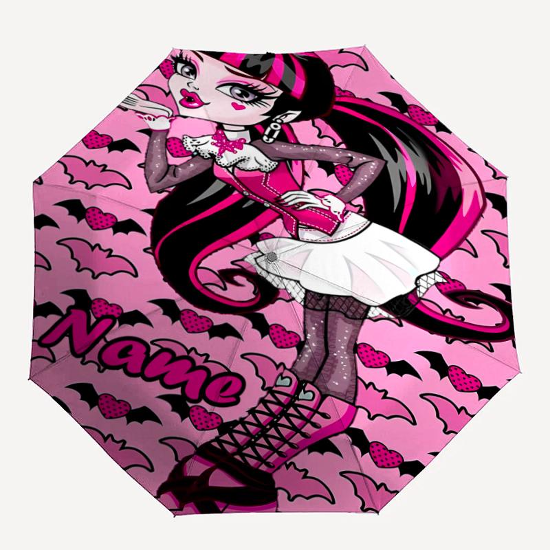 Custom Name Monster High Theme Automatic Umbrella, Lightweight & Portable, 8 Rib, Perfect for Outdoor Travel, Birthdays, Christmas, Gifts.