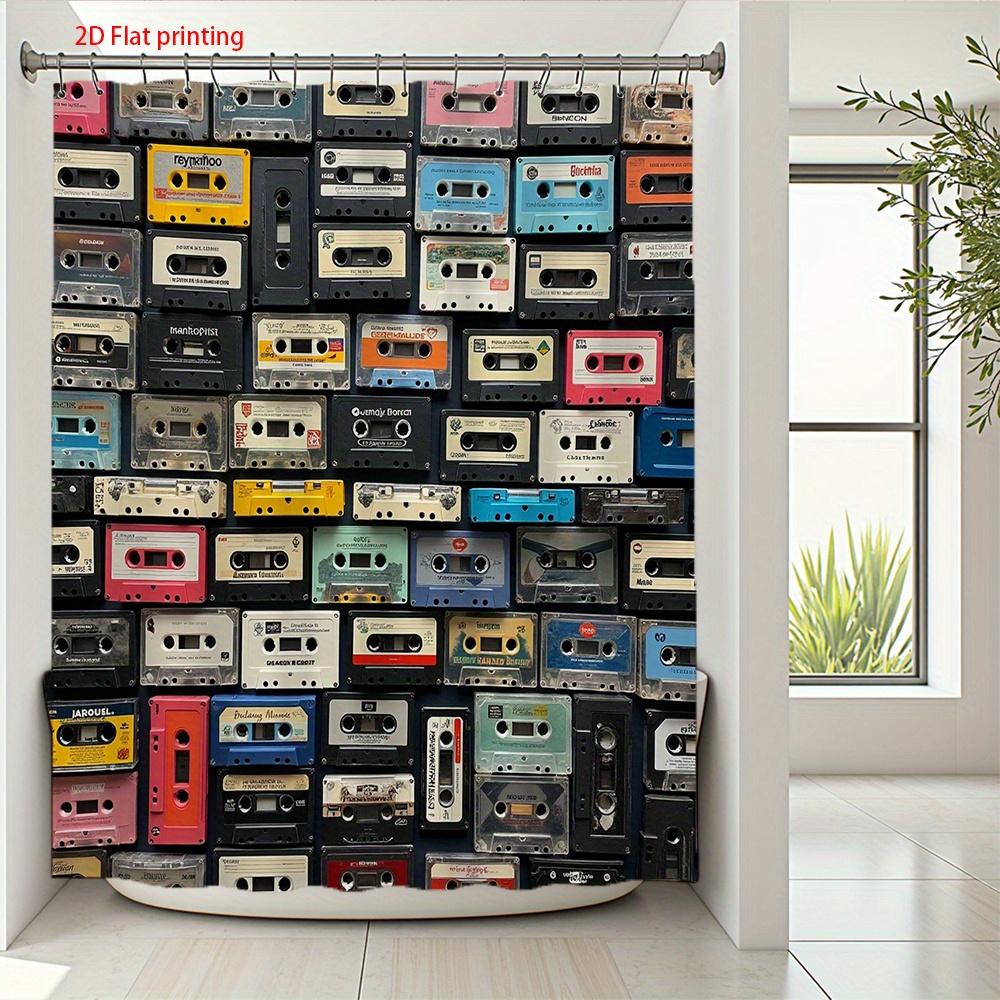 Retro Cassette Tape Shower Curtain Colorful Audio Tape Pattern 2D Digital Print Polyester Bath Curtain With Hooks