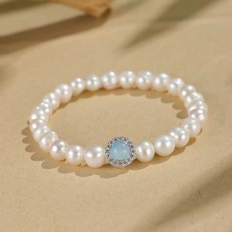 Natural Freshwater Pearl Aquamarine Crystal Beaded Bracelet Fashion Bracelet Douyin Hot