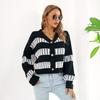 Women S V Neck Lantern Sleeve Contrast Color Short Cardigan Sweater Coat