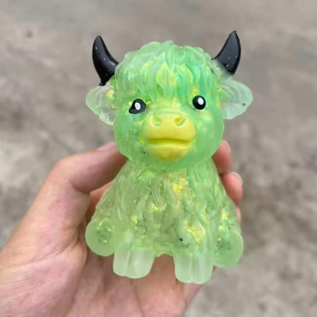 Vaca das Terras Altas com Glitter Bola Anti-Stress Squishy de Subida Lenta Brinquedo de Apertar Fofo Macio Fidget Sensorial Brinquedo para Alívio da Ansiedade