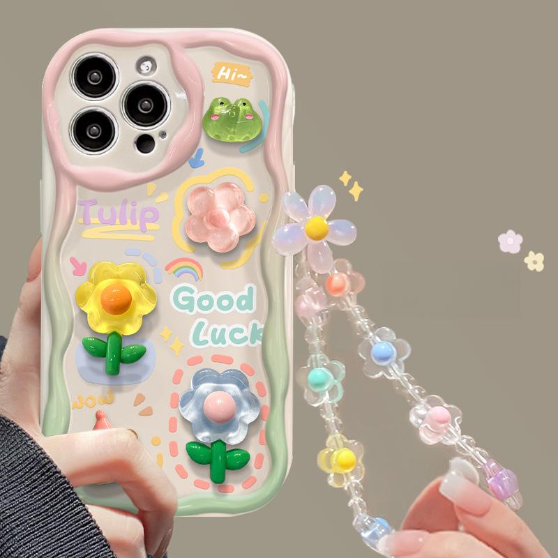 

Подходит для Apple 14PROMAX Чехол для мобильного телефона iPhone 13 Cream Shell 12 Flower Трехмерная кукольная цепочка Anti-Fall 16 iPhone 16 Pro Max