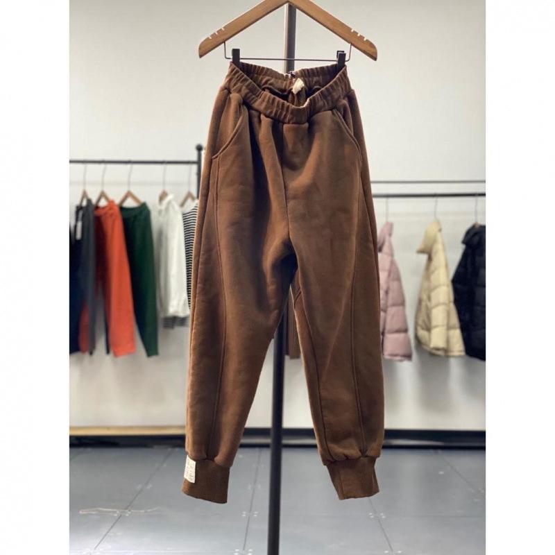Autumn/Winter 150kg Retro Cuffed Casual Trousers Men's Korean Slimming Patchwork Fleece-lined Harem Trousers Sweatpants