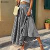 ZANZEA Women Summer Plaid Print Loose Casual Long Skirts