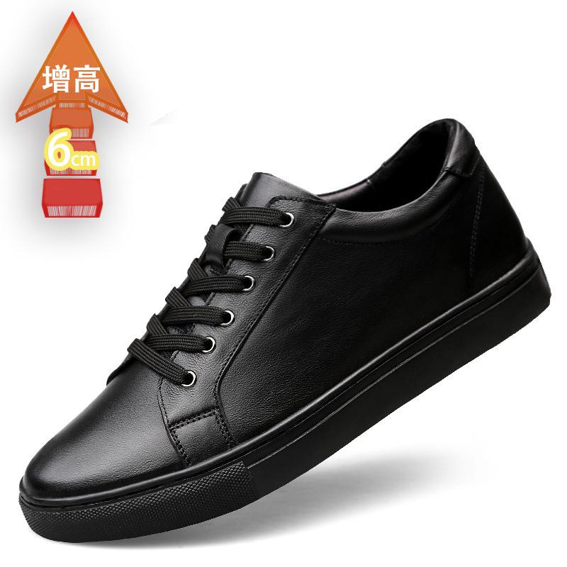 Height Increase 6CM White Shoes Men's Leather Punching Hollow Cowhide Board Shoes Versatile Men's Shoes Sports and Leisure Size 35-42