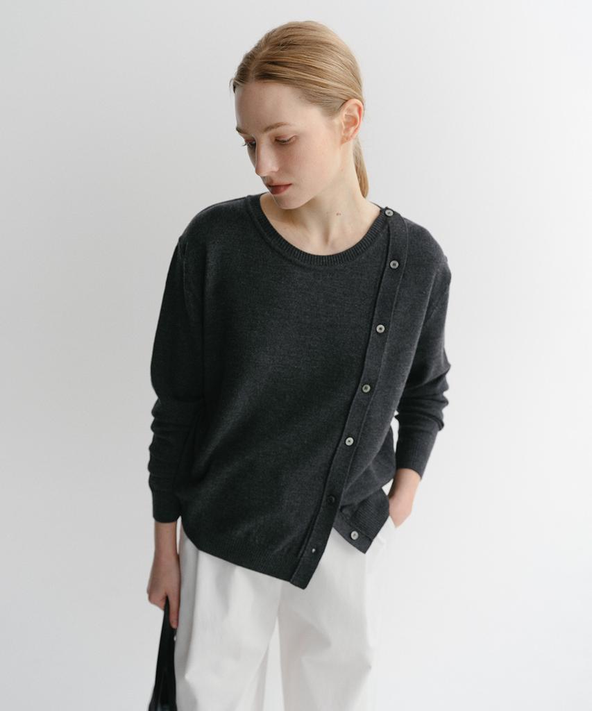 Ia Side Button Knit Pullover (Charcoal)