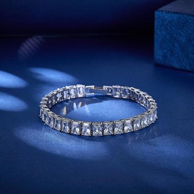17cm Rectangle White Zircon Rhodium Plated Women Hand Bracelets