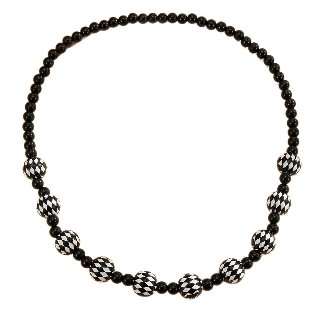 European and American Retro Black and White Checkerboard Contrasting Color Design Beaded Long Necklace Simple