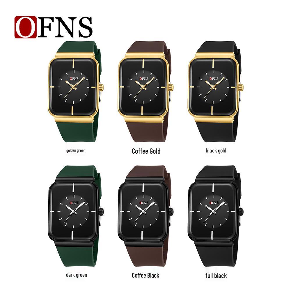 OFNS Unisex Fashion Square Quartz Watch with Luminous Waterproof Silicone Strap