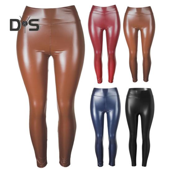 Women Faux Leather Pants Elastic Skinny Butt-lifted High Waist Glossy Soft Breathable Figure-shaping Tummy Control Solid Color Lady Nightclub Party
