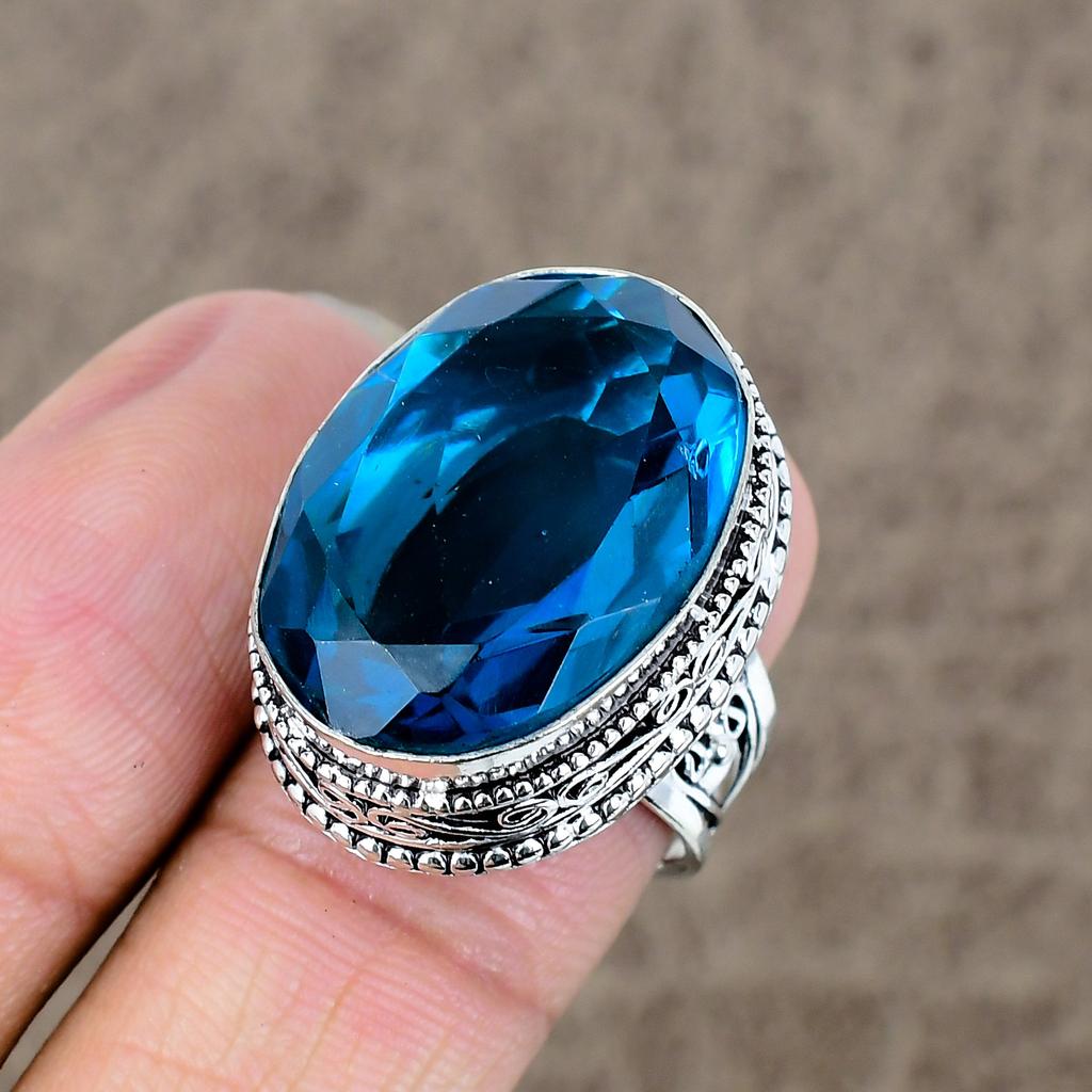Blue Topaz Genstone Handmade 925 Sterling Silver Jewelry Ring Size 8 KKG-473