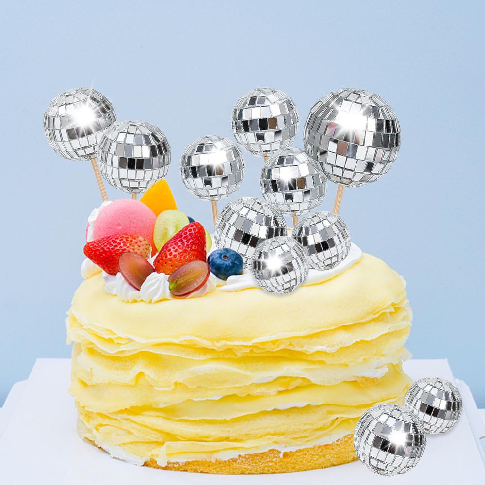 Lot Disco Decorative Balls Retro Cake Cake Insertion Card Home Birthday Party KTV Bar Decor Sequin Wedding Reflective Glass Ball