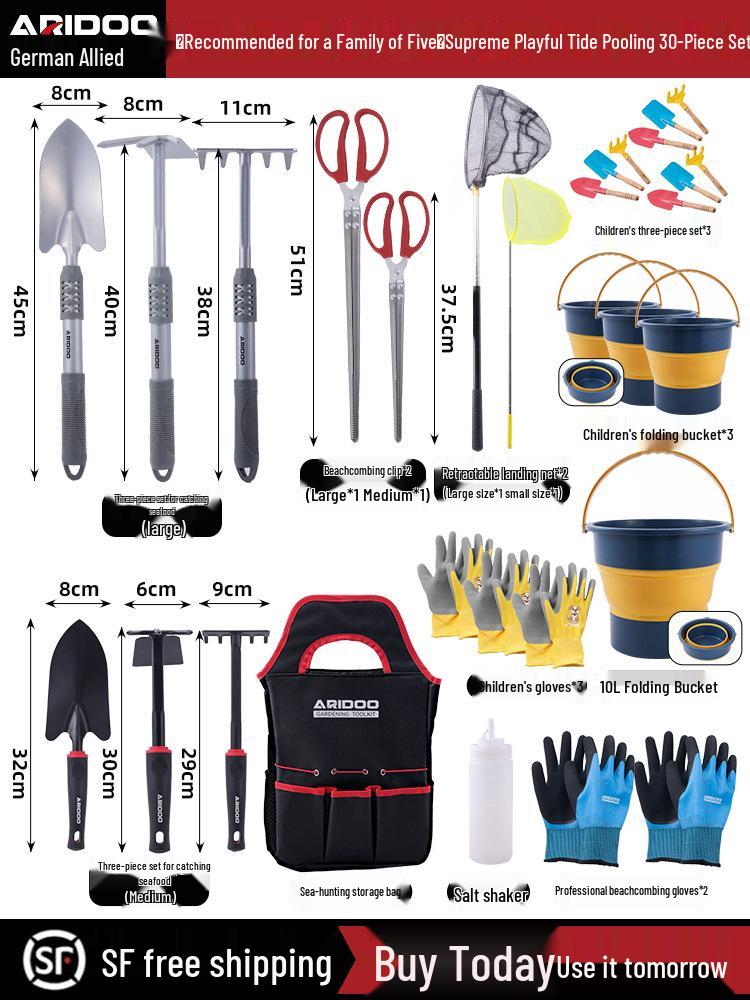 Tide-Chasing Tool Kit: Children's and Adults' Seaside Sand and Clam Digging Set with Shovel and Clips