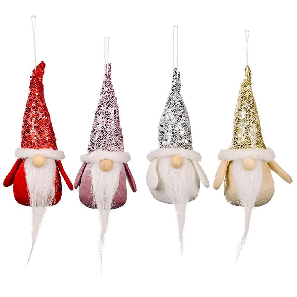 4PC Christmas Decoration Sequin Hat Forest Old Man Pendant Christmas Faceless Doll