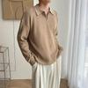 Męski dzianinowy sweter w japońskim stylu z półzamkiem i kołnierzykiem polo - jesienno-zimowy casualowy pulower.