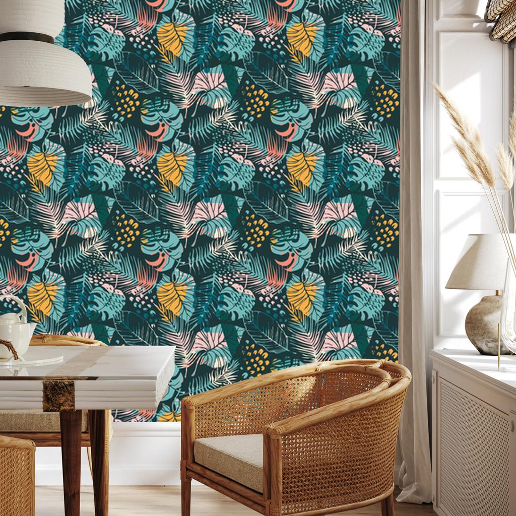 Wallpaper Fashionable colorful tropical leaves for living room and bedroom 50x1000