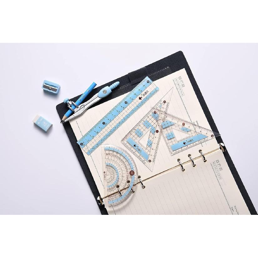 8 Pcs Compass/Math Set for Students with Shatterproof Storage Box, Geometry Set for School, Includes Ruler, Protractor, Compass, Pencil,Pencil