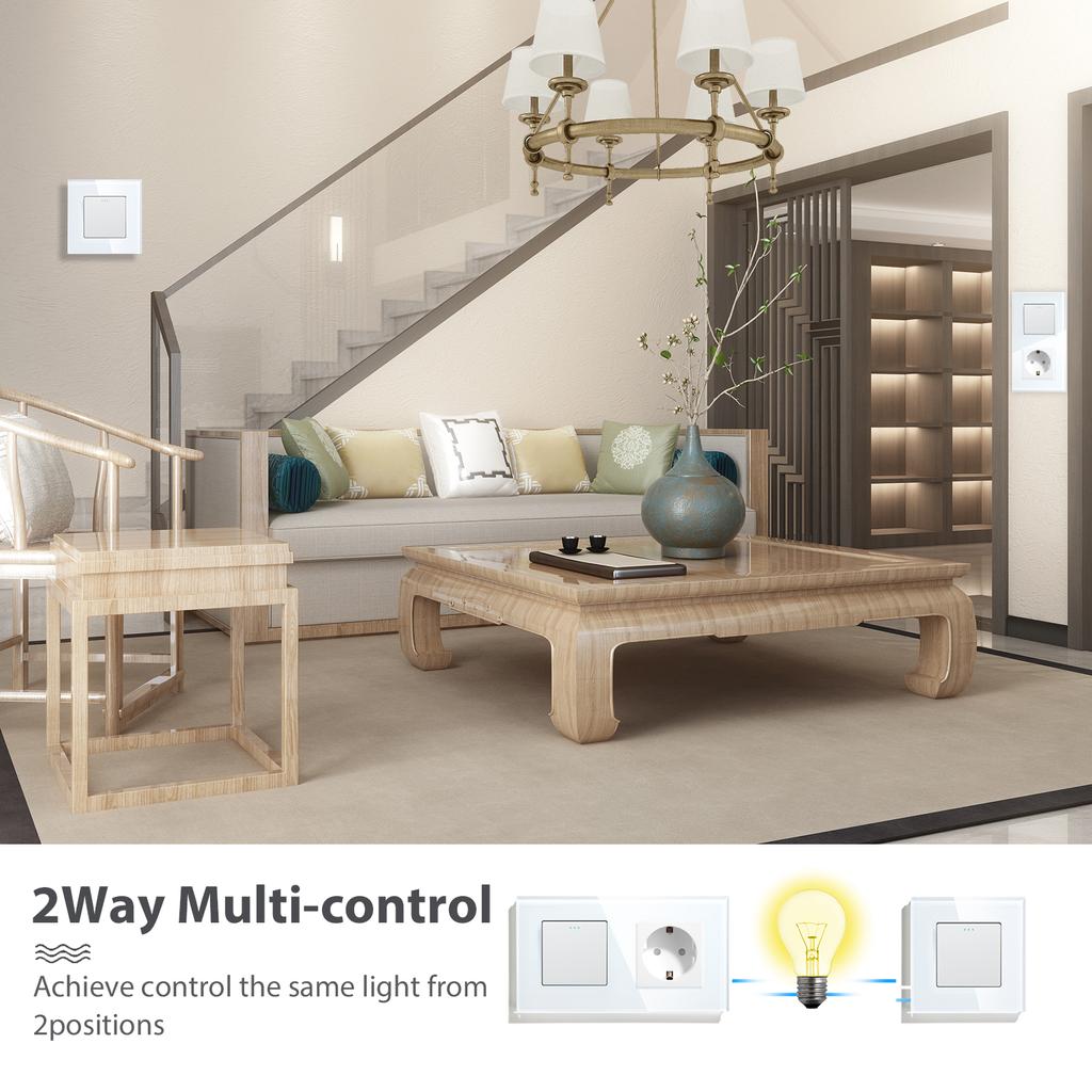 BSEED 1/2/3-fach Wandschalter 2-Wege Treppenlichtschalter Plus Typ-C USB-Steckdose EU-Standard Glaspanel