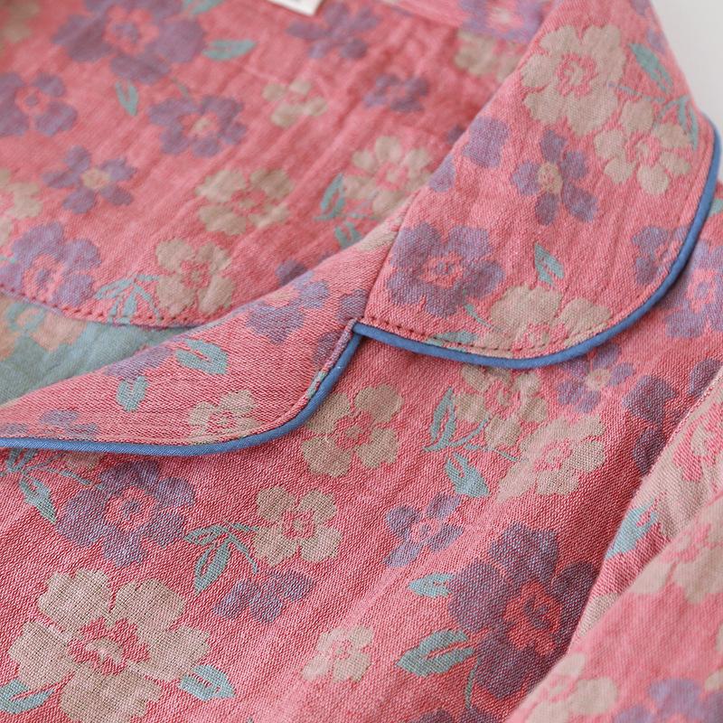 Women's Retro Jacquard Cotton Pajama Set – Spring/Autumn Long Sleeve Casual Homewear