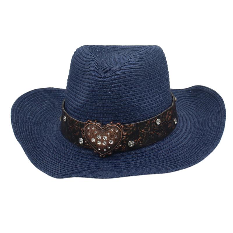 Simple Outdoor Hard Styling Straw Hat Peach Heart Top Denim Sunscreen Sunshade European And American Big Edge Warped Breathable Top Hat