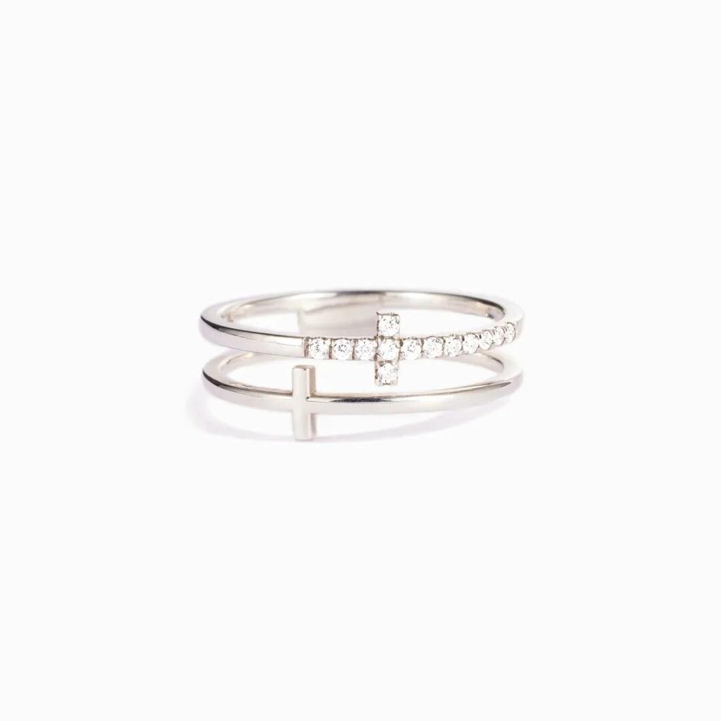 Trumium 925 Sterling Silver Trendy Minimalist Double Cross Rings For Women Geometric Double Layer CZ Ring Wedding Fine Jewelry