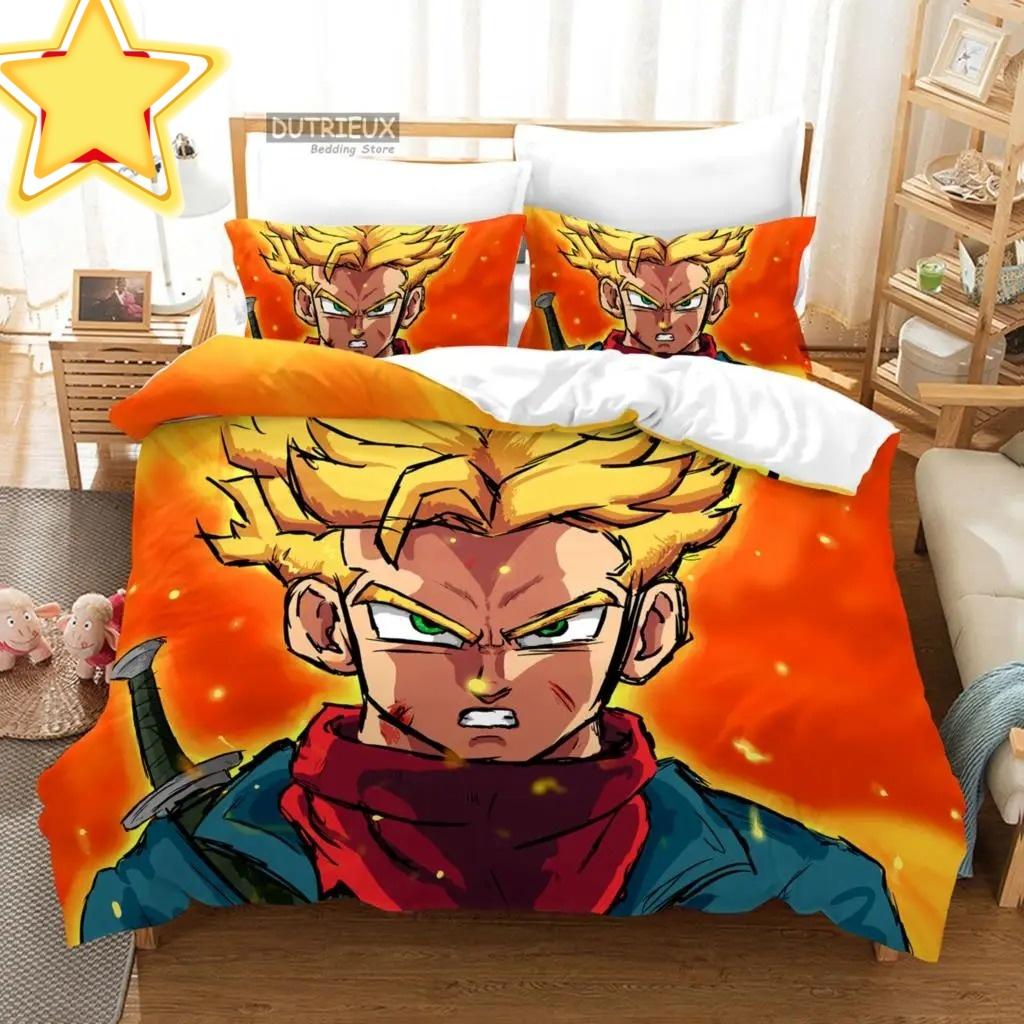 2026 Hot Sale Japanese Anime Dragon Ball Son Goku Bedding Set Quilt Cover Twin Full Bedroom Bed Decor for Teens Best Gifts