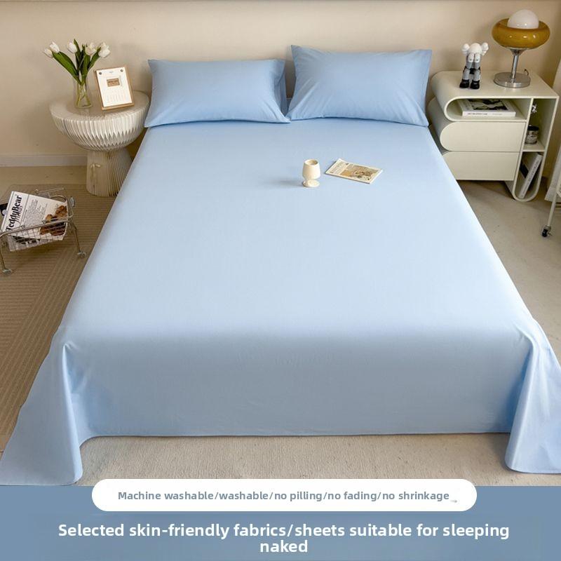 Thick Brushed Striped Bed Sheet Minimalist Solid Student Dormitory Single/Double 3Pcs Set