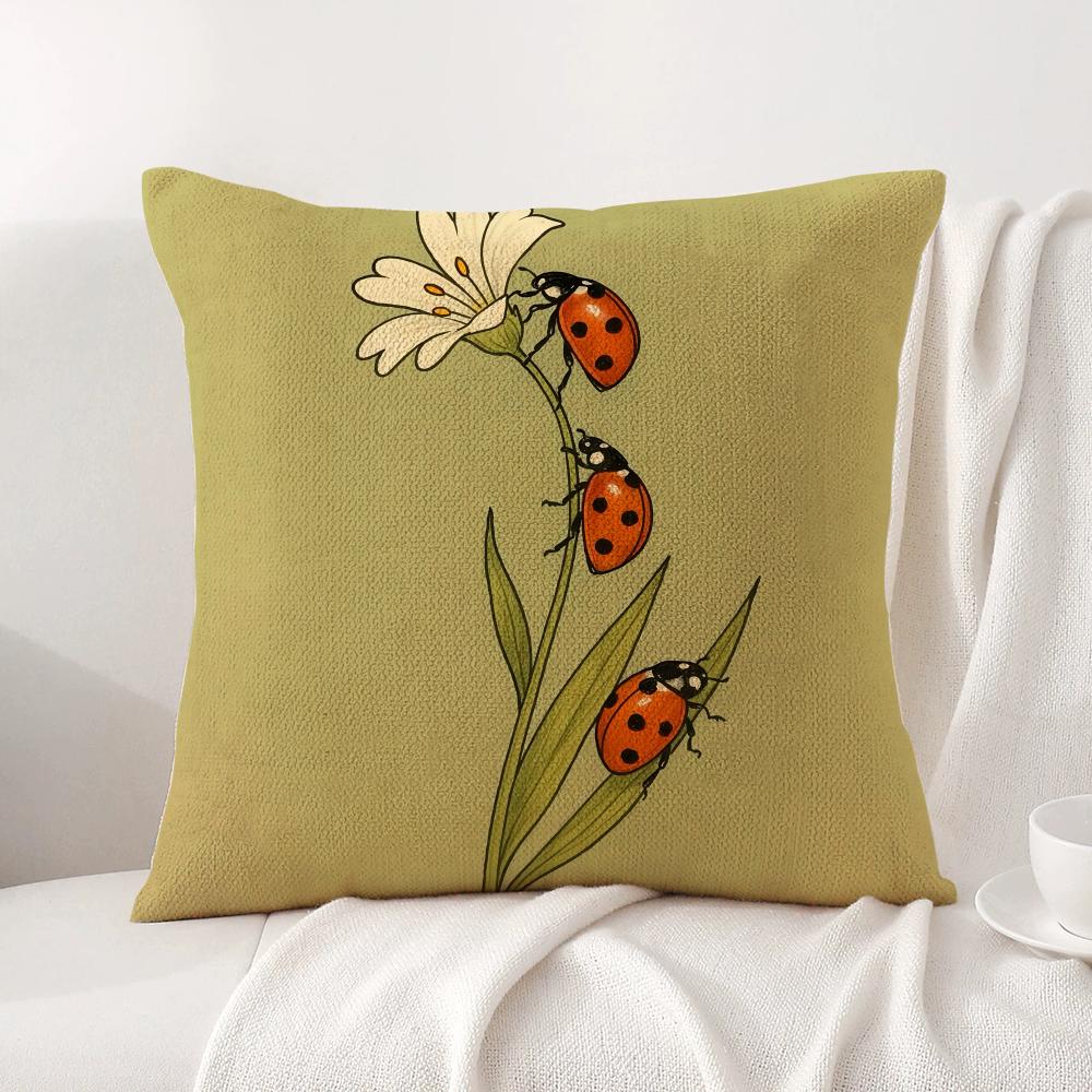 Cute Cartoon Ladybug Cushion Cover Natural Linen Organic Fabric DoubleSided Printing Sofa Home Decor Gift Pillow Cover