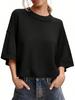 Women's Oversized Cropped Knit Sweater Short Sleeve Crew Neck Lightweight Summer Top