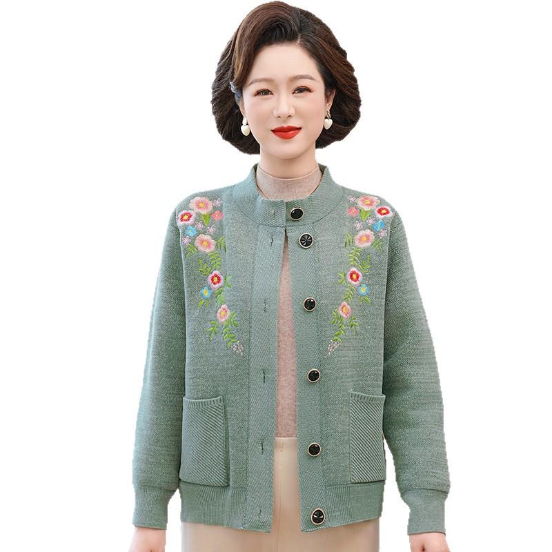 Autumn and Winter Knitwear: Fleece-Lined Cardigan for Middle-Aged and Elderly Women, Featuring Grandma Sweater and Mom's Outfit Styles.
