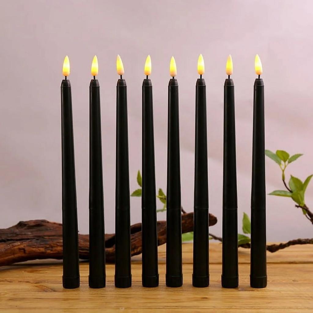 Led Electronic Long Pole Candle Light, Black Halloween Atmosphere Decoration Pole WaxSmokeless Candle