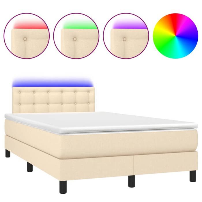 Exclusive House - Slatted Bed Base Mattress and LED Cream 120x190 Cm Fabric