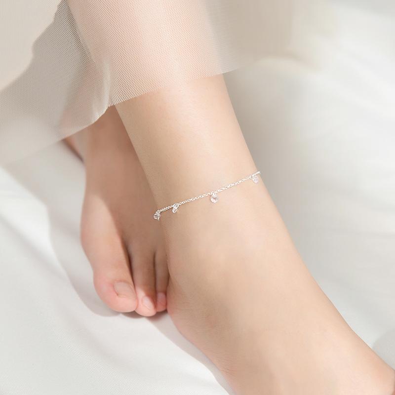 Simple 925 Sterling Silver ZIrcon Beads Anklets for Women Summer Foot Jewelry