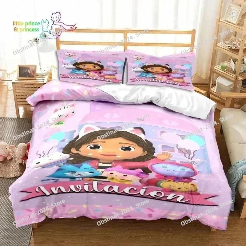 Gabby's Dollhouse Cartoon 3D Bedding Set Printed Single Comforter Quilt Bed Duvet Cover Pillow Case 3 Pieces Set Kids Adult Size