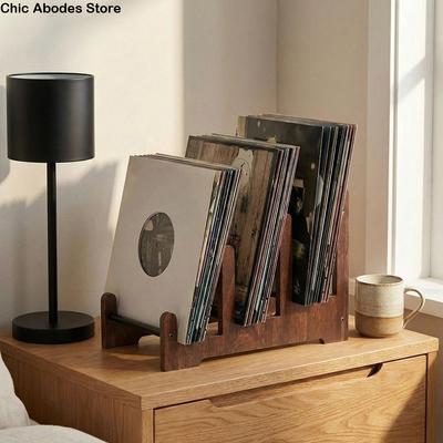 Multi-functional Wooden Vinyl Record Holder Large Capacity Space Saving CD Display Stand Brown Book Storage Rack CDs