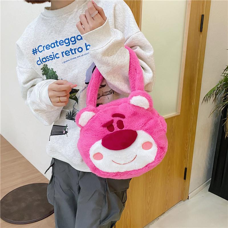 Fluffy Plush Cartoon Doll Handbag Bag Shoulder Slung Gift In Autumn And Winter