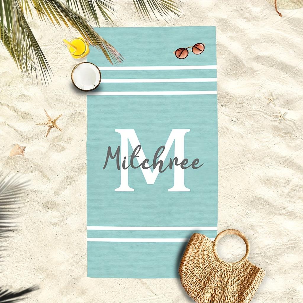 Personalized Striped Beach Towel Custom Name/Logo Oversized Microfiber Towel Summer Party Gift for Beach Swimming Bath Sports