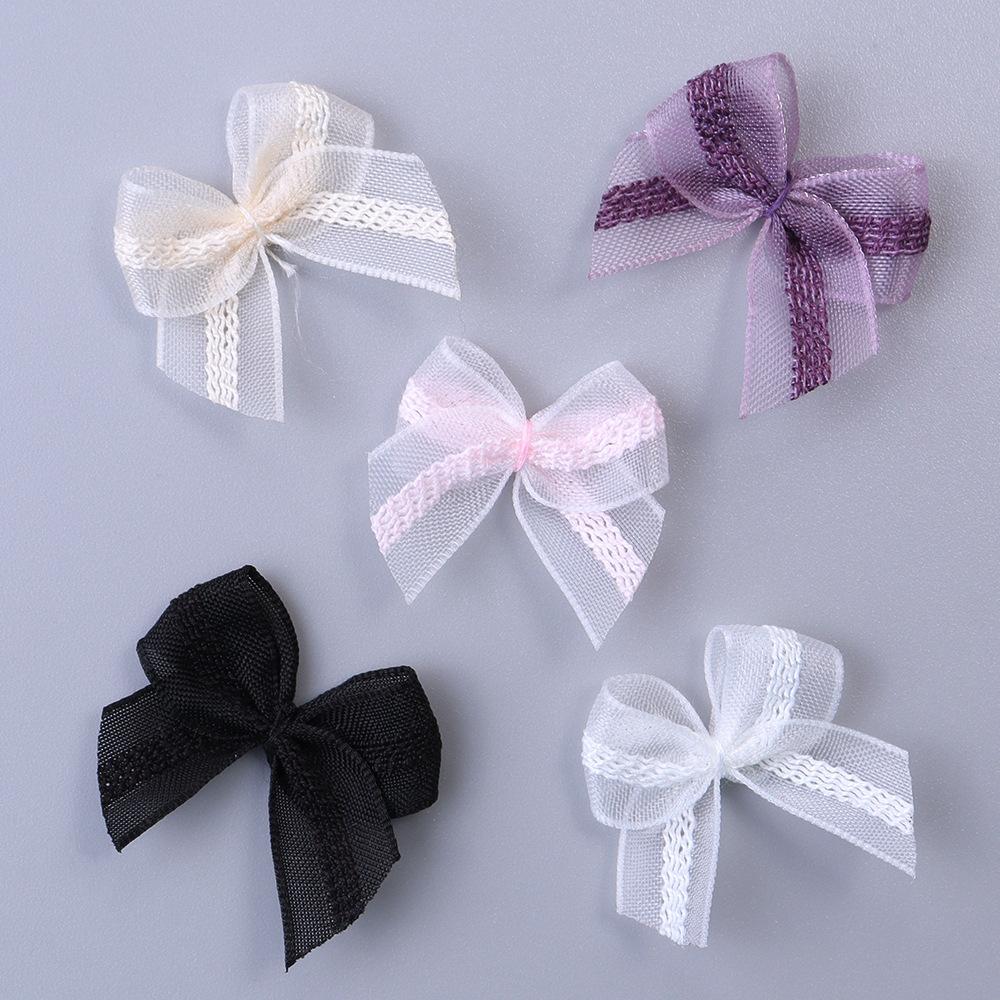 30Pcs/Lot Pink Purple Mesh Lace Bows Polyester Satin Ribbon Patch Applique DIY Decoration Headwear Accessories