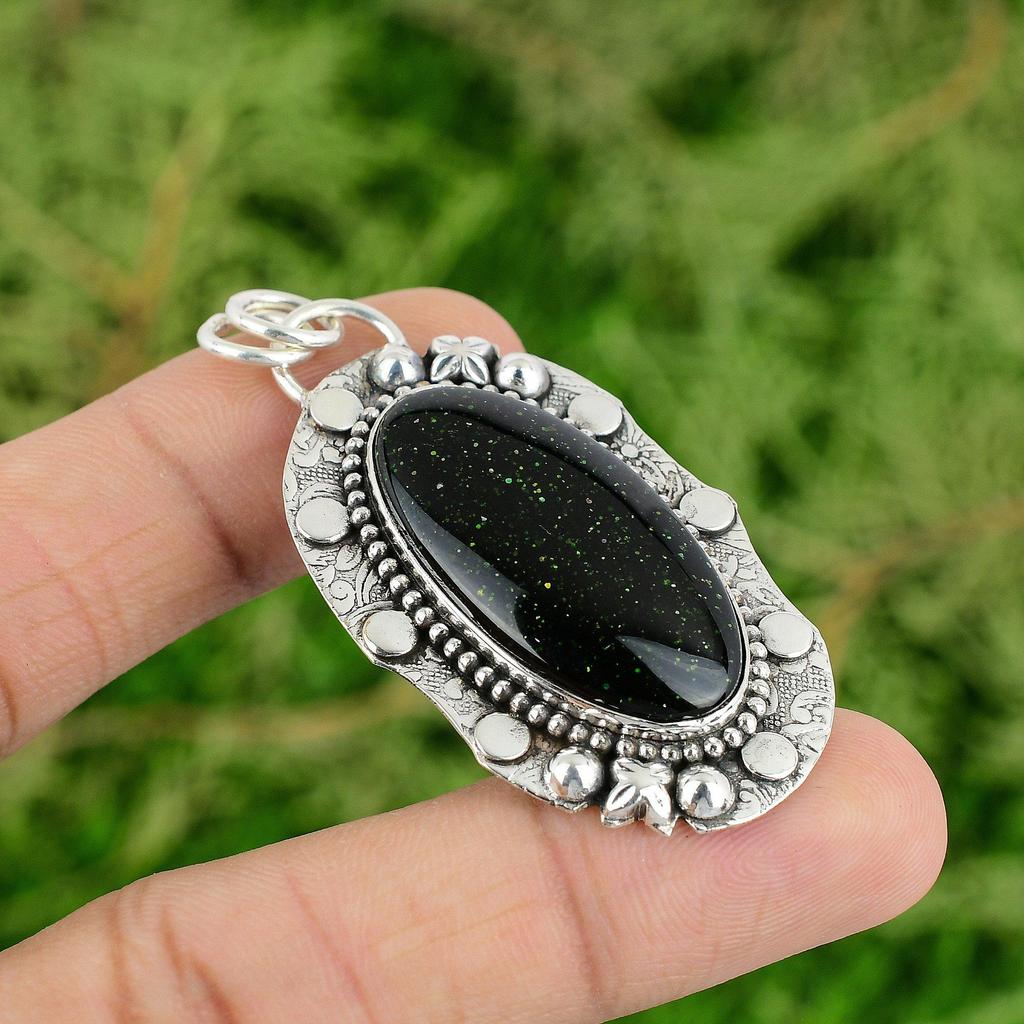 Daughters Day Deal Natural Green Sunstone Mother New Pendant 925 Sterling Silver