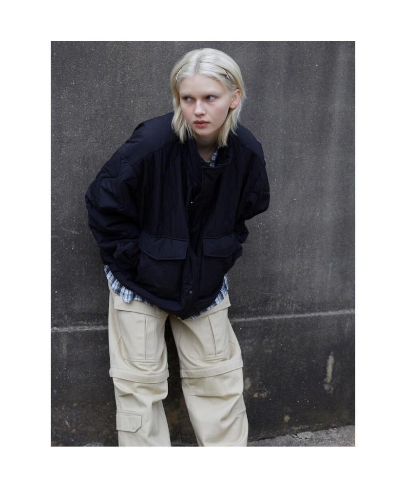 Sand Sound (Unisex) Big Pocket Padded Quilted Jumper Black