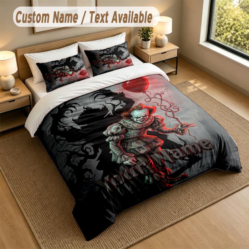 3Pcs Bedding Set Custom Name Text, 1 Sheet 2 Pillowcases Home Bed DecorIT Pennywise