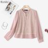 ZANZEA Women Casual Turn Down Collar Long Sleeve Embroidery Splice Fake Two-piece Blouse