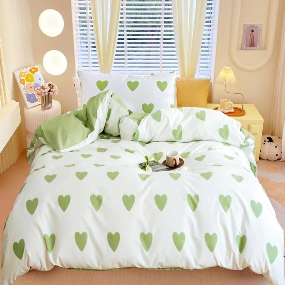 aesthetic heart-shaped pattern, Duvet Cover White red zipper ultra-fine fiber down duvet cover setsuitable for girls and women