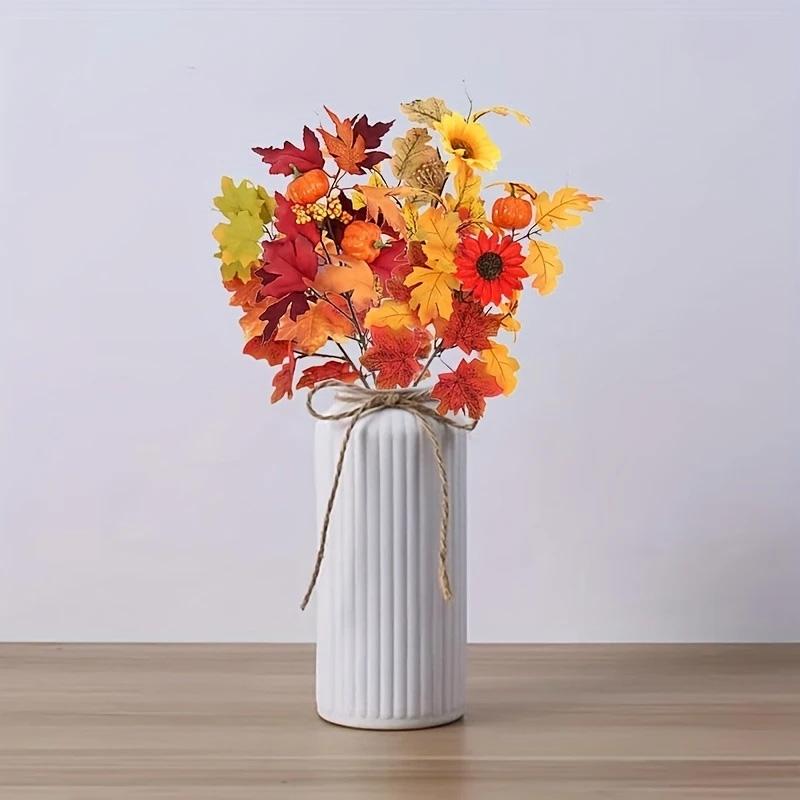 1PC Tree Branch DIY Fall Furnishings Thanksgiving Faux Pumpkin Berries Autumn Artificial Plant Realistic Maple Leaves Branches