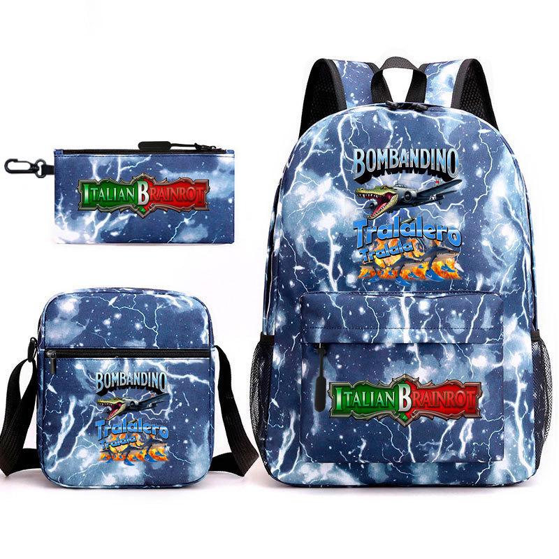 American Shanhaijing Funny Abstract Pattern Backpack Elementary School Bag Three-piece Set