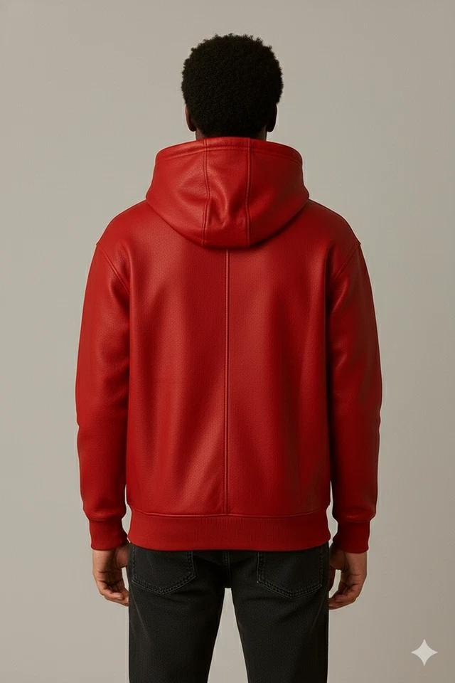 Men's Red Hoodie Classic Party Biker Jacket Genuine Lambskin Leather Handmade