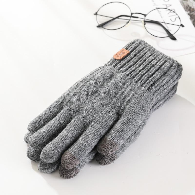Unisex Korean Thick Knitted Wool Touchscreen Gloves for Autumn & Winter