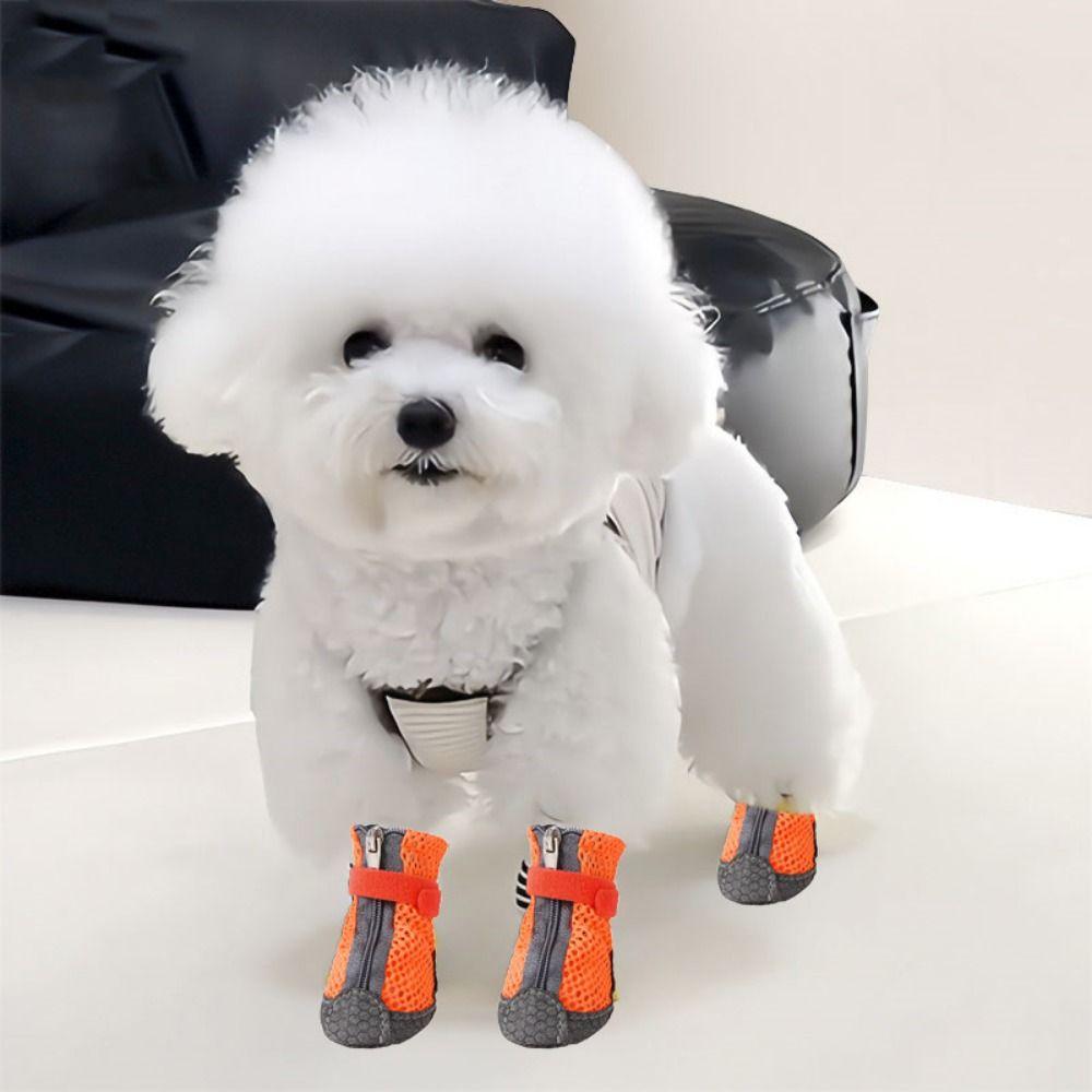 4Pcs Breathable Dog Mesh Shoes Anti-slip Dog Walking Boots Fashion Dog Footwear  Four Seasons
